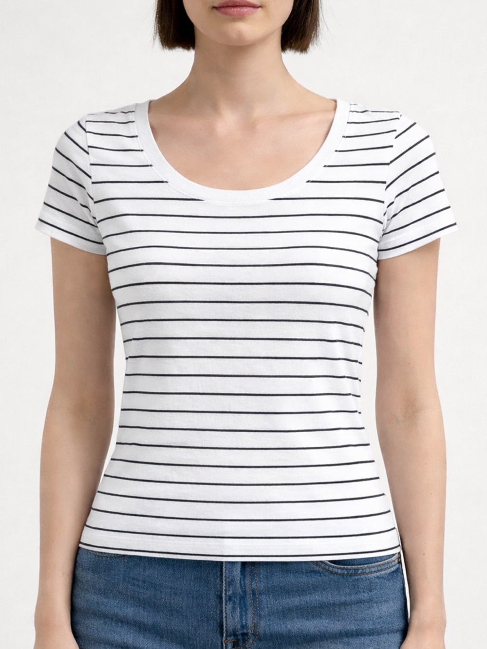 🇨🇦 MEEMOZA Stripe Bamboo Cotton Tee White Black Size S